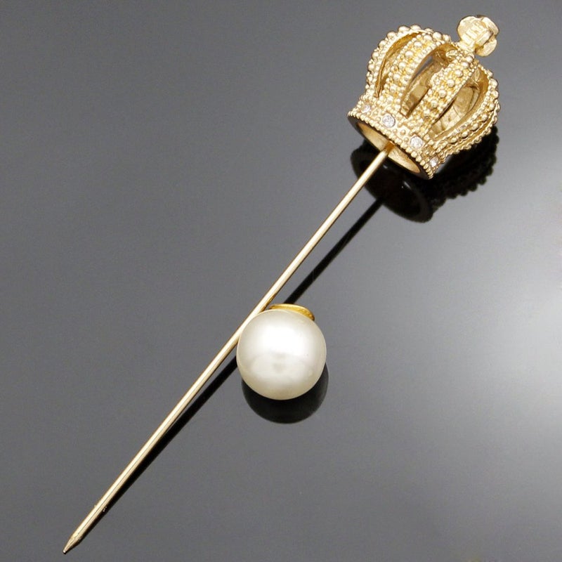 RechicGu Golden Royal Queen Crown Tiara Cross Faux Pearl Lapel Stick Pin Tie Hat Scarf Badge Brooch - Image 3